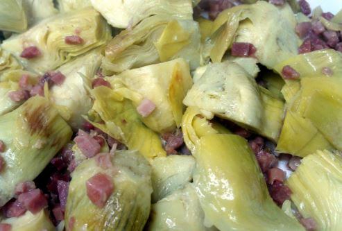 Artichauts au jambon Serrano.